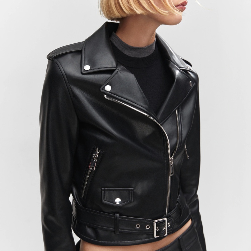 Stradivarius Cropped Black Biker Jacket Sz Large